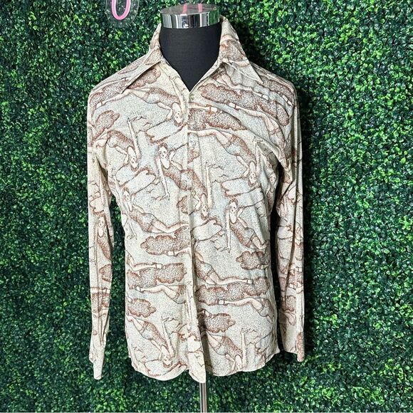 Vtg. Retro Flapper 1920s Swimwear Button Down Shirt Sz M - Picture 1 of 7